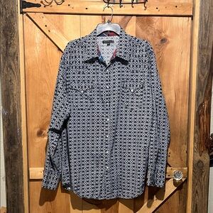 Tin Haul Blue and White Geometric Pearl Snap Down Shirt